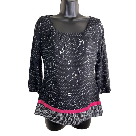 Ann Taylor Tops - Ann Taylor Top Women Size S 3/4 Sleeve Black White Pink Floral Sheer Lined